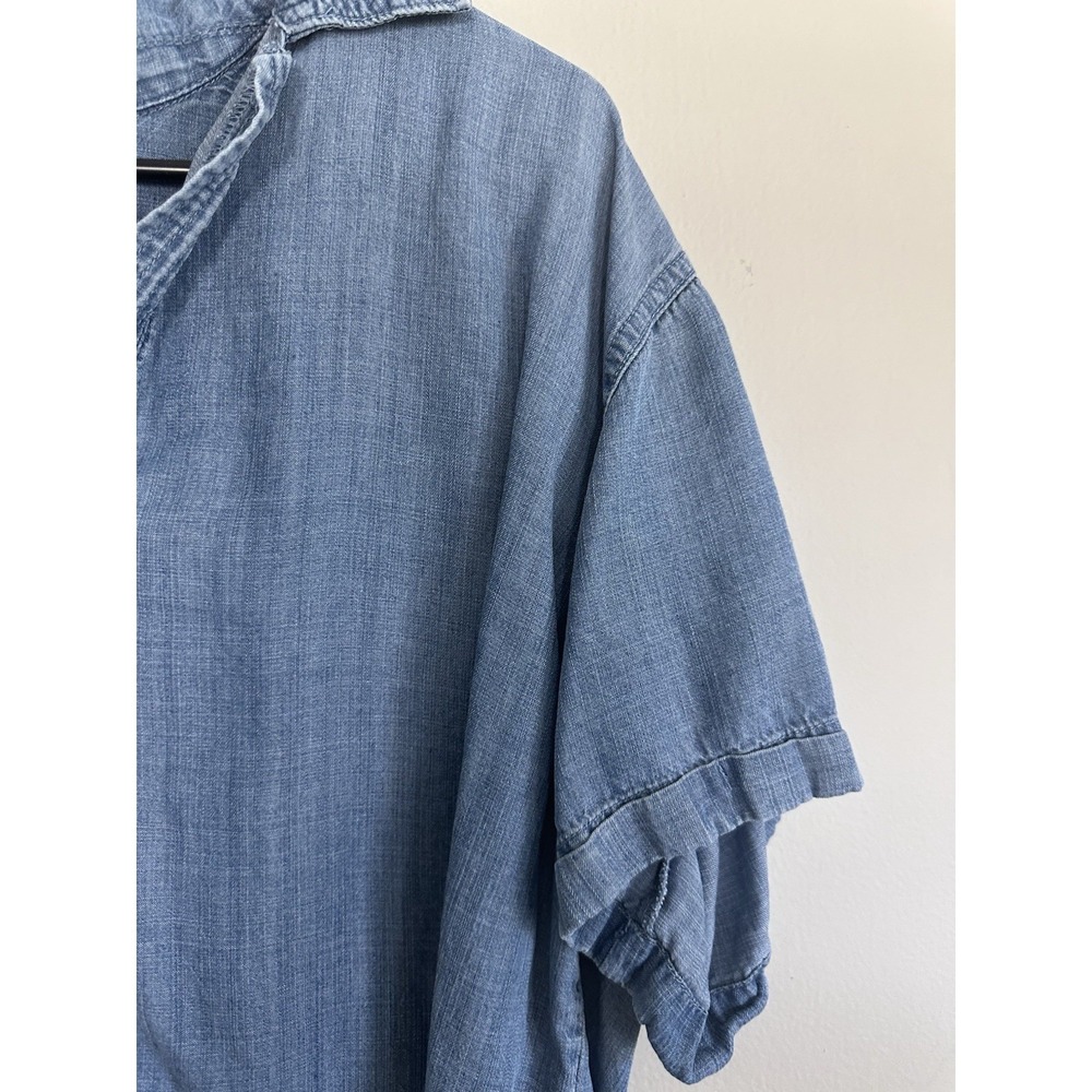 Splendid Denim Chambray Collared Short Sleeve Cropped Blouse Top Size MEDIUM - Picture 5 of 16